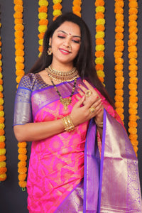 Thumbnail for Jyoti Fashion Women's Pink Kanchipuram Silk Zari Woven Saree with Blouse