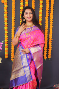 Thumbnail for Jyoti Fashion Women's Pink Kanchipuram Silk Zari Woven Saree with Blouse