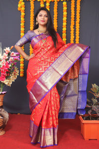 Thumbnail for Jyoti Fashion Women's Red Kanchipuram Silk Zari Woven Saree with Blouse