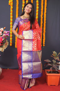 Thumbnail for Jyoti Fashion Women's Red Kanchipuram Silk Zari Woven Saree with Blouse