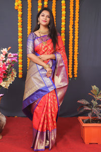 Thumbnail for Jyoti Fashion Women's Red Kanchipuram Silk Zari Woven Saree with Blouse