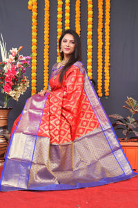 Thumbnail for Jyoti Fashion Women's Red Kanchipuram Silk Zari Woven Saree with Blouse