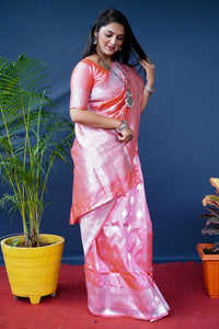 Thumbnail for Jyoti Fashion Women's Peach Soft Banarasi Silk Zari Woven Saree with Blouse