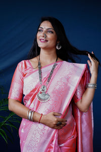 Thumbnail for Jyoti Fashion Women's Peach Soft Banarasi Silk Zari Woven Saree with Blouse