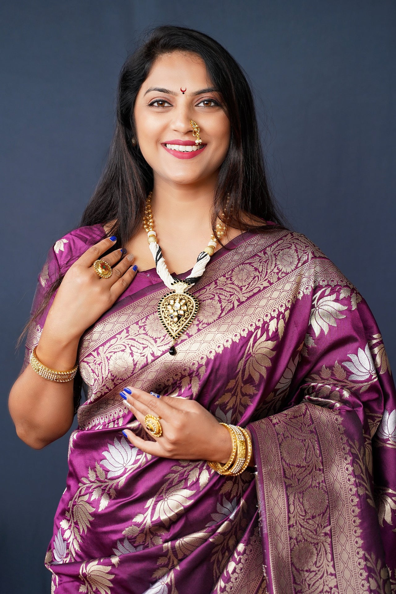 Jyoti Fashion Women's Wine Handloom Banarasi Silk Zari Woven Saree with Blouse