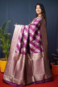 Thumbnail for Jyoti Fashion Women's Wine Handloom Banarasi Silk Zari Woven Saree with Blouse