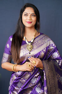 Thumbnail for Jyoti Fashion Women's Purple Handloom Banarasi Silk Zari Woven Saree with Blouse