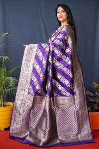 Thumbnail for Jyoti Fashion Women's Purple Handloom Banarasi Silk Zari Woven Saree with Blouse