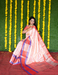 Thumbnail for Jyoti Fashion Women's Peach Kanchipuram Silk Zari Woven Saree with Blouse