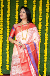 Thumbnail for Jyoti Fashion Women's Peach Kanchipuram Silk Zari Woven Saree with Blouse
