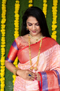 Thumbnail for Jyoti Fashion Women's Peach Kanchipuram Silk Zari Woven Saree with Blouse