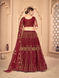 Thumbnail for Jyoti Fashion Women's Maroon Net Thread Embroidered Designer Lehenga Choli Set