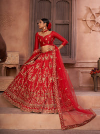 Thumbnail for Jyoti Fashion Women's Red Taffeta Silk Thread Embroidered Designer Lehenga Choli Set