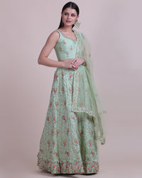 Thumbnail for Jyoti Fashion Women's Sea Green Taffeta Silk Thread Embroidered Designer Lehenga Choli Set