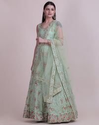 Thumbnail for Jyoti Fashion Women's Sea Green Taffeta Silk Thread Embroidered Designer Lehenga Choli Set