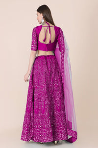 Thumbnail for Jyoti Fashion Women's Purple Taffeta Silk Thread Embroidered Designer Lehenga Choli Set