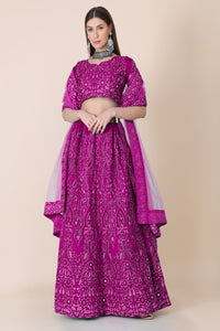 Thumbnail for Jyoti Fashion Women's Purple Taffeta Silk Thread Embroidered Designer Lehenga Choli Set