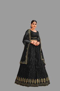 Thumbnail for Jyoti Fashion Women's Black Net Thread Embroidered Designer Lehenga Choli Set