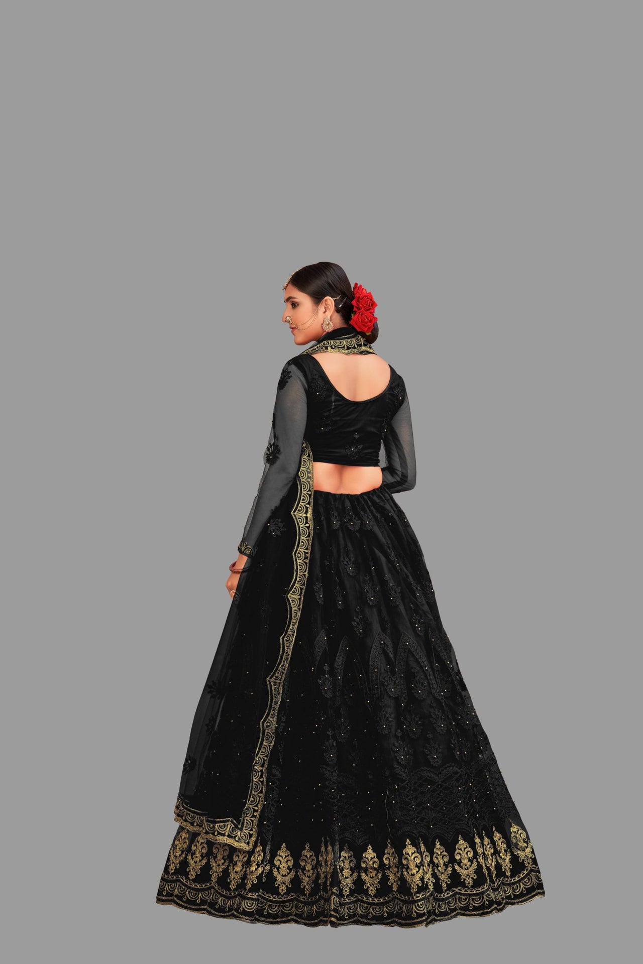 Jyoti Fashion Women's Black Net Thread Embroidered Designer Lehenga Choli Set