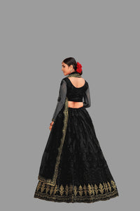 Thumbnail for Jyoti Fashion Women's Black Net Thread Embroidered Designer Lehenga Choli Set
