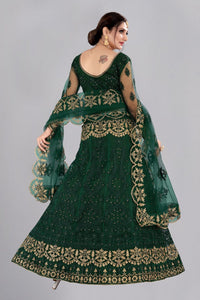 Thumbnail for Jyoti Fashion Women's Dark Green Net Thread Embroidered Designer Lehenga Choli Set