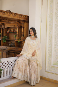 Thumbnail for Jyoti Fashion Women's Off White Viscose Jacquerd Sequins with Zari Embroidered Gharara Set