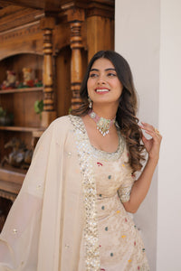 Thumbnail for Jyoti Fashion Women's Off White Viscose Jacquerd Sequins with Zari Embroidered Gharara Set