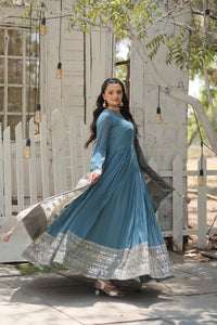 Thumbnail for Jyoti Fashion Women's Sky Blue Faux Georgette Sequins with Embroidered Anarkali Kurta with Dupatta