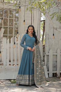 Thumbnail for Jyoti Fashion Women's Sky Blue Faux Georgette Sequins with Embroidered Anarkali Kurta with Dupatta