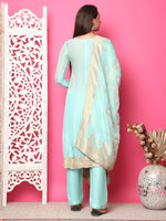 Thumbnail for Jyoti Fashion Women's Turquoise Silk Jacquard Woven with Hand Work Salwar Suit Set - Distacart