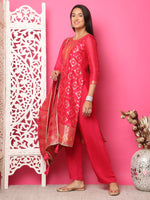 Thumbnail for Jyoti Fashion Women's Red Silk Jacquard Woven with Zari Work Salwar Suit Set - Distacart