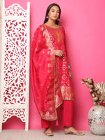Thumbnail for Jyoti Fashion Women's Red Silk Jacquard Woven with Zari Work Salwar Suit Set - Distacart