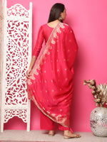 Thumbnail for Jyoti Fashion Women's Red Silk Jacquard Woven with Zari Work Salwar Suit Set - Distacart