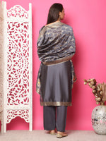Thumbnail for Jyoti Fashion Women's Grey Silk Jacquard Woven with Zari Work Salwar Suit Set - Distacart