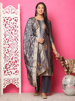 Thumbnail for Jyoti Fashion Women's Grey Silk Jacquard Woven with Zari Work Salwar Suit Set - Distacart