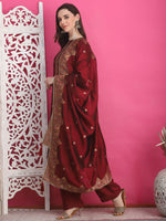 Thumbnail for Jyoti Fashion Women's Maroon Silk Jacquard Woven with Zari Work Salwar Suit Set - Distacart