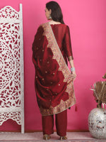 Thumbnail for Jyoti Fashion Women's Maroon Silk Jacquard Woven with Zari Work Salwar Suit Set - Distacart