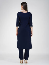 Thumbnail for Jyoti Fashion Women's Navy Blue Cotton Blend Sequins Embroidered Kurta Set
