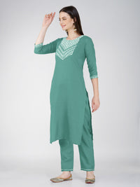 Thumbnail for Jyoti Fashion Women's Teal Cotton Blend Sequins Embroidered Kurta Set