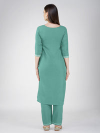 Thumbnail for Jyoti Fashion Women's Teal Cotton Blend Sequins Embroidered Kurta Set