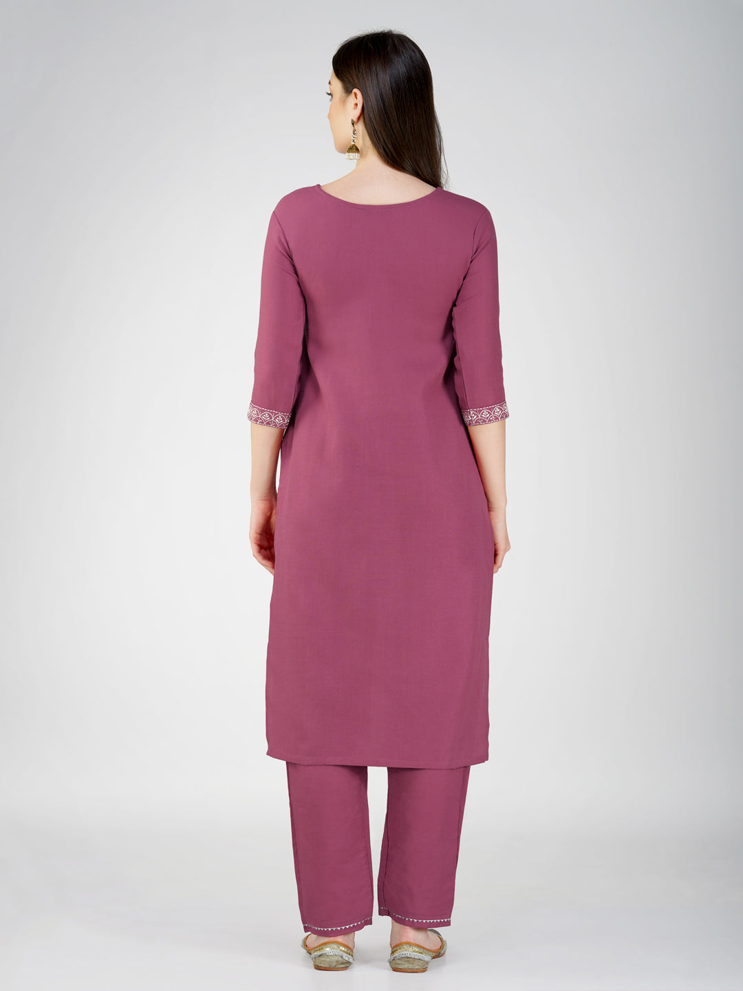 Jyoti Fashion Women's Wine Cotton Blend Sequins Embroidered Kurta Set