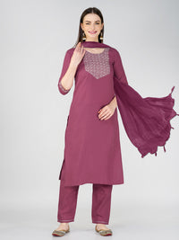 Thumbnail for Jyoti Fashion Women's Wine Cotton Blend Sequins Embroidered Kurta Set