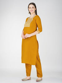 Thumbnail for Jyoti Fashion Women's Mustard Cotton Blend Sequins Embroidered Kurta Set