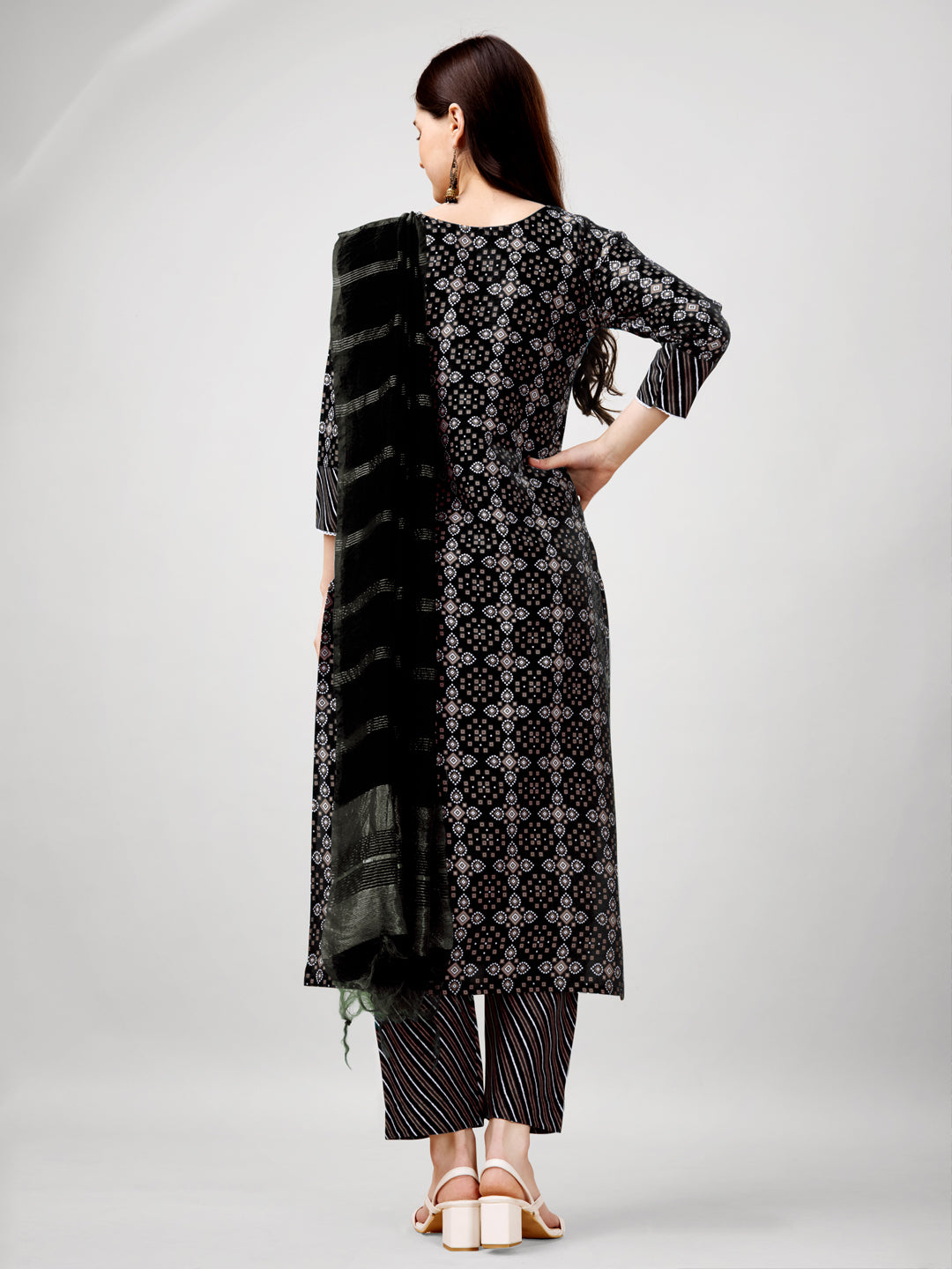 Jyoti Fashion Women's Black Rayon Printed with Embroidered Kurta Set