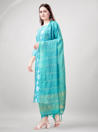 Thumbnail for Jyoti Fashion Women's Sky Blue Rayon Printed with Embroidered Kurta Set
