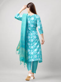Thumbnail for Jyoti Fashion Women's Sky Blue Rayon Printed with Embroidered Kurta Set