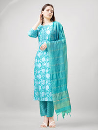 Thumbnail for Jyoti Fashion Women's Sky Blue Rayon Printed with Embroidered Kurta Set