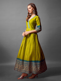 Thumbnail for Jyoti Fashion Women's Parrot Green Cotton Blend Printed Designer Anarkali Dress