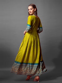 Thumbnail for Jyoti Fashion Women's Parrot Green Cotton Blend Printed Designer Anarkali Dress