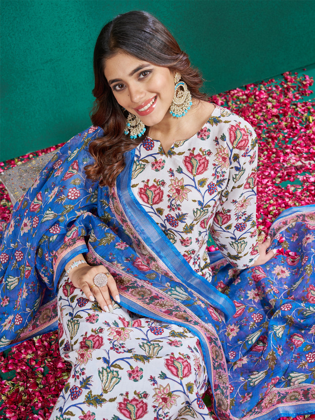 Jyoti Fashion Women's Multicolor Cotton Blend Printed Designer Kurta Set with Dupatta